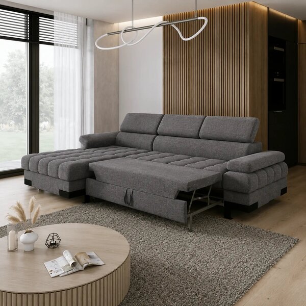Coltar extensibil SELVA MINI, sezlong stanga, stofa clasica gri - Aust