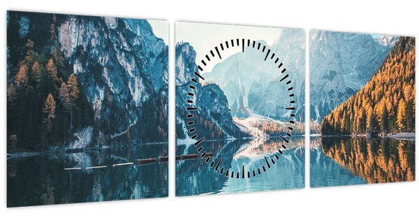 Tablou - Bărci pe Lacul Braies (cu ceas) (90x30 cm)