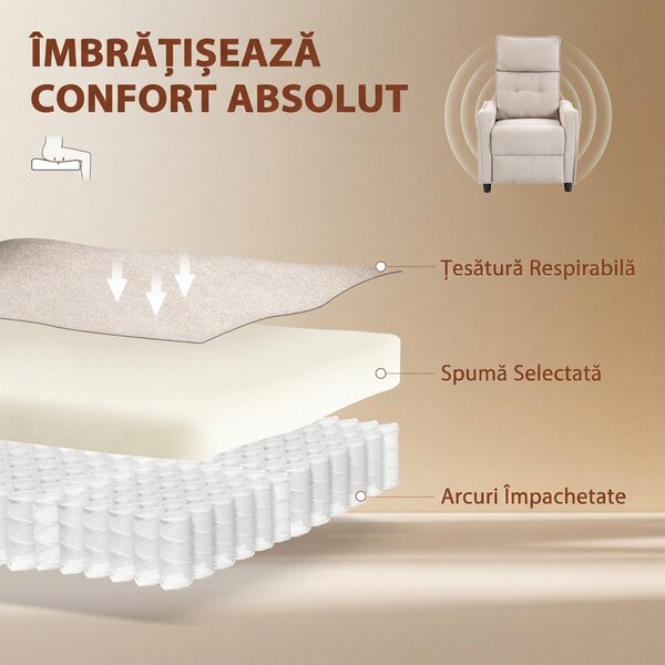 HOMCOM Fotoliu Masaj Reclinabil Manual din Material Textil Tip In cu Telecomandă, Crem | Aosom Romania