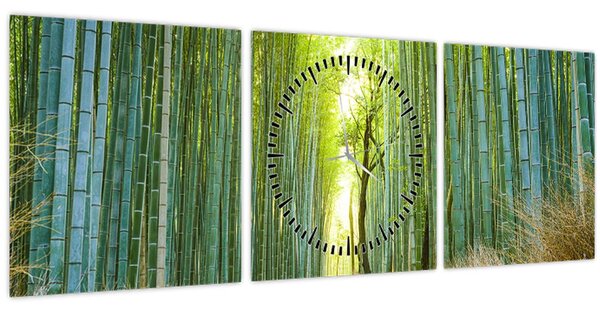 Tablou - Pădure de bambus (cu ceas) (90x30 cm)
