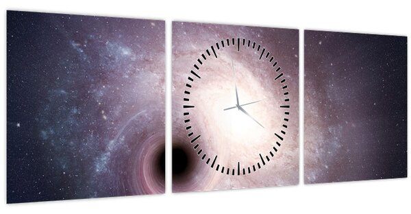 Tablou - Galaxii spiralate (cu ceas) (90x30 cm)