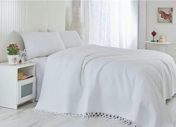 Cuvertura pat dublu 157SHS5207, alb, bumbac, 220x240 cm