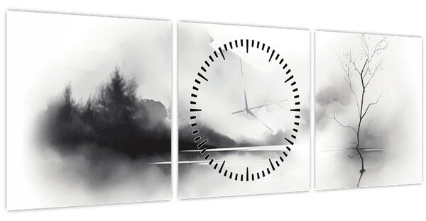 Tablou - pictură cu cerneală de peisaj (cu ceas) (90x30 cm)