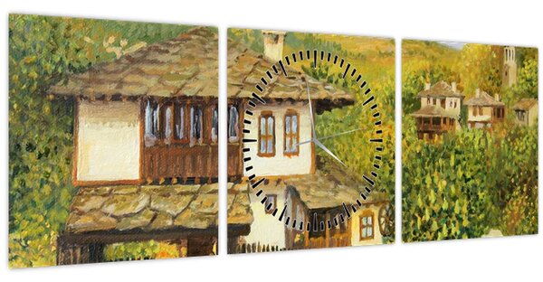 Tablou - Cabane în timpul verii (cu ceas) (90x30 cm)
