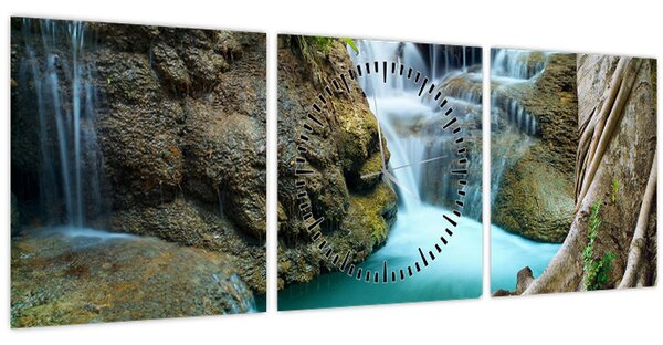 Tablou - Râu cu cascade (cu ceas) (90x30 cm)