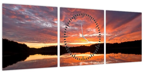 Tablou - Apus de soare peste lac (cu ceas) (90x30 cm)