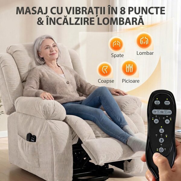 HOMCOM Fotoliu Electric de Ridicare 150°, Șezut Lat, Masaj, Încălzire, Catifea, Bej | Aosom Romania
