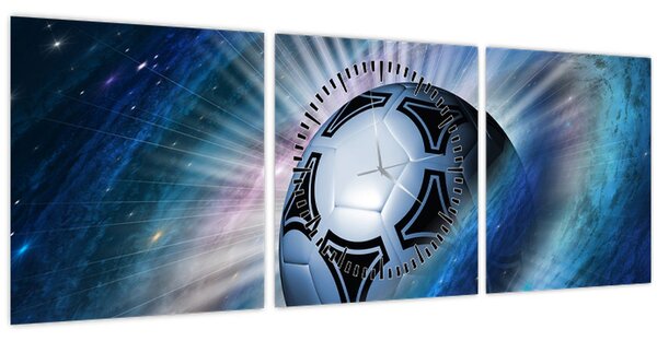 Tablou - Fotbal în spațiu (cu ceas) (90x30 cm)