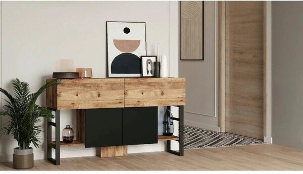 Comoda ML25 - A, pin atlantic/negru, PAL melaminat/metal, 139x43x84 cm