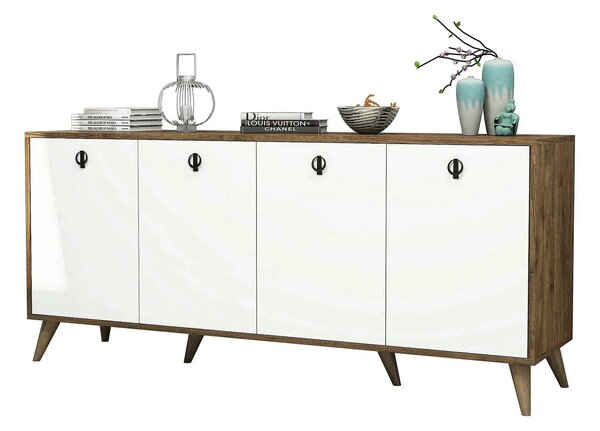 Comoda ELITE 1612, alb/stejar inchis, PAL melaminat, 180x45x80 cm