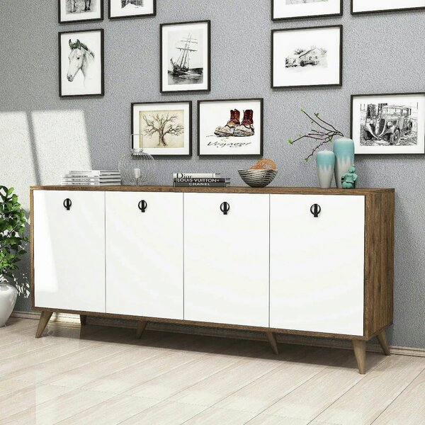 Comoda ELITE 1612, alb/stejar inchis, PAL melaminat, 180x45x80 cm
