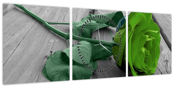 Tablou - Trandafir verde (cu ceas) (90x30 cm)