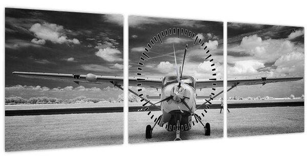 Tablou - Avion alb-negru și alb-negru (cu ceas) (90x30 cm)