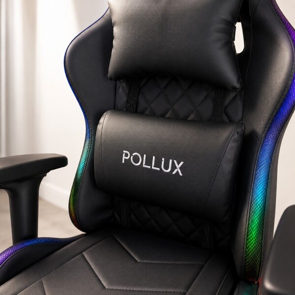 Scaun gaming LED cu iluminare RGB, perne și cotiere reglabile