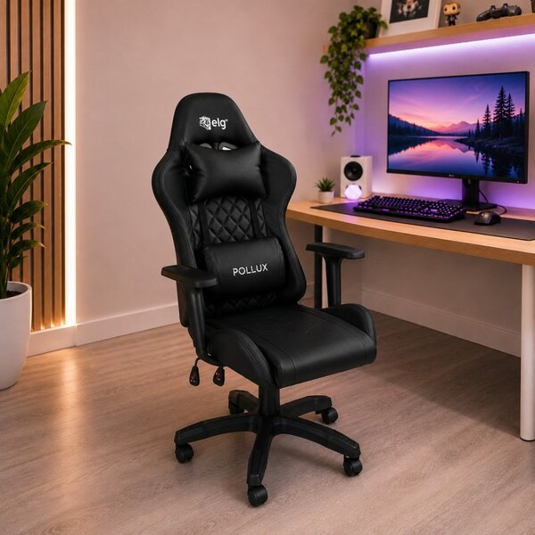 Scaun gaming LED cu iluminare RGB, perne și cotiere reglabile