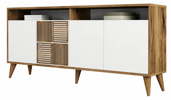 Comoda moderna living Milan, din PAL melaminat, alun/alb, 180x35x79 cm