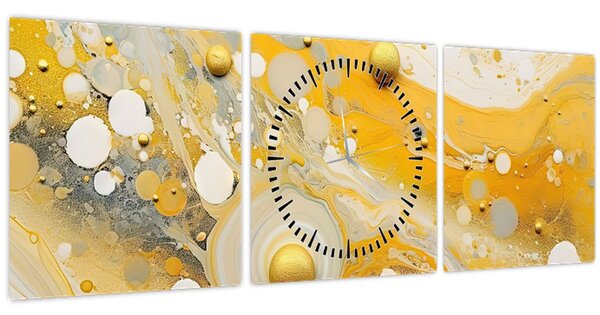 Tablou - fundal abstract cu decor de aur (cu ceas) (90x30 cm)