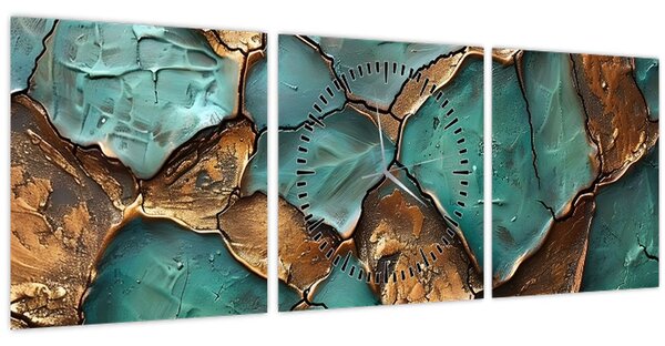 Tablou - Pictură verde-auriu (cu ceas) (90x30 cm)