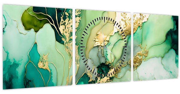 Tablou - Abstractizare verde (cu ceas) (90x30 cm)