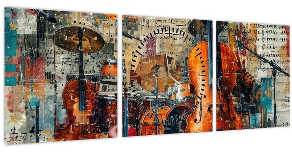 Tablou - Instrumente muzicale (cu ceas) (90x30 cm)