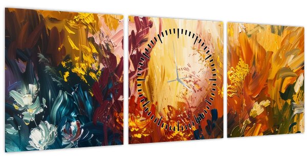 Tablou - pictură abstractă de flori (cu ceas) (90x30 cm)