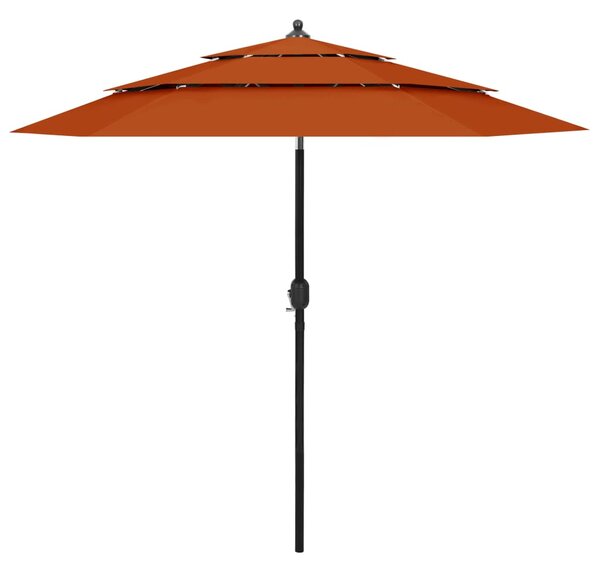 Umbrelă de soare 3 niveluri, stâlp aluminiu, cărămiziu, 2,5 m