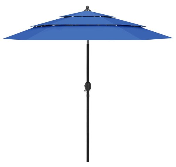 Umbrelă de soare 3 niveluri, stâlp de aluminiu, azuriu, 2,5 m