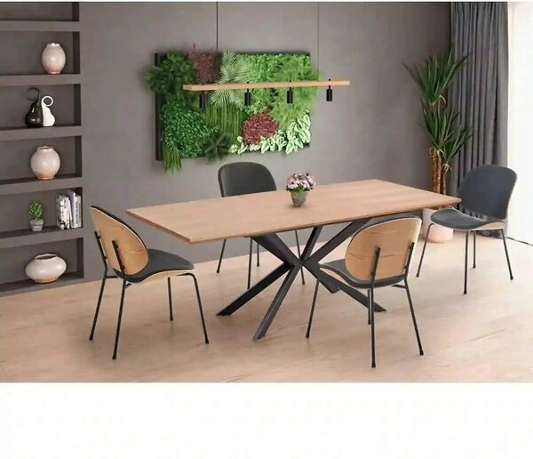 Masa extensibila LEGARTO, stejar/negru, 160/200x90x76 cm