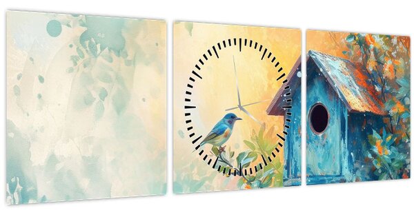Tablou - Birdhouse, acuarelă, acuarelă (cu ceas) (90x30 cm)