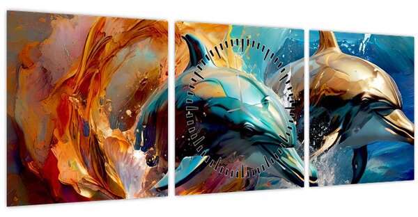 Tablou - Pictură de delfin (cu ceas) (90x30 cm)