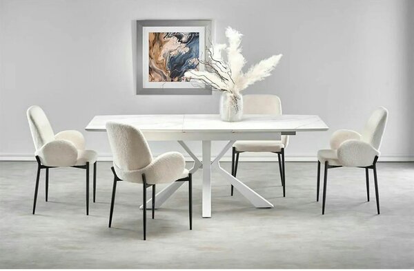 Masa living extensibila alba VIVALDI, ceramica/metal, 160/200x90x78 cm