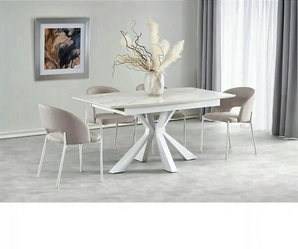 Masa living extensibila alba VIVALDI, ceramica/metal, 160/200x90x78 cm