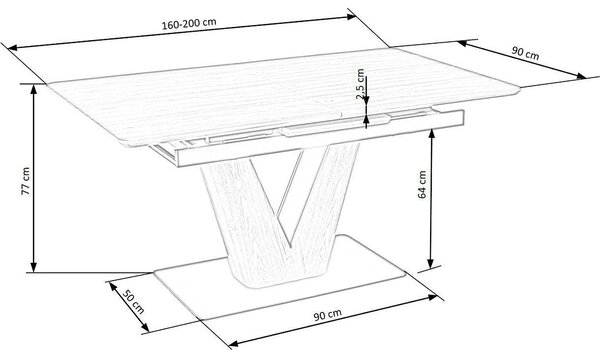 Masa extensibila UMBERTO, stejar/negru, 160/200x90x77 cm