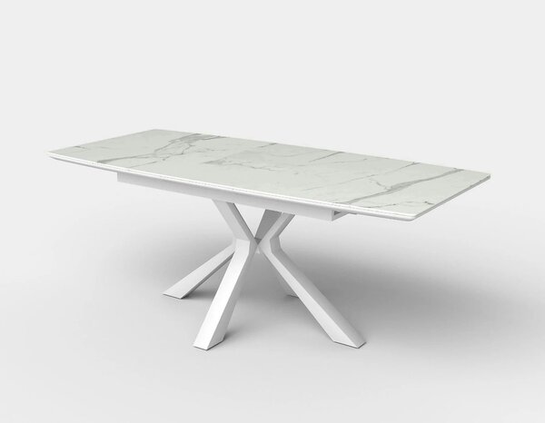 Masa living extensibila alba VIVALDI, ceramica/metal, 160/200x90x78 cm