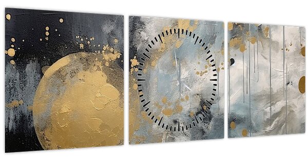Tablou - Abstracție cu minge de aur (cu ceas) (90x30 cm)