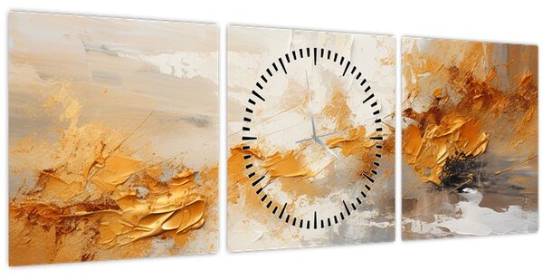 Tablou - Textura aurie (cu ceas) (90x30 cm)