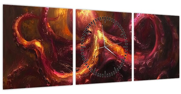 Tablou - Octopus, pictură în ulei (cu ceas) (90x30 cm)