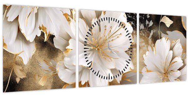 Tablou - Flori în aur (cu ceas) (90x30 cm)