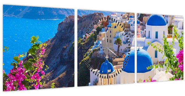 Tablou - Santorini, Grecia (cu ceas) (90x30 cm)
