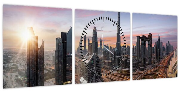 Tablou - Panorama din Dubai (cu ceas) (90x30 cm)