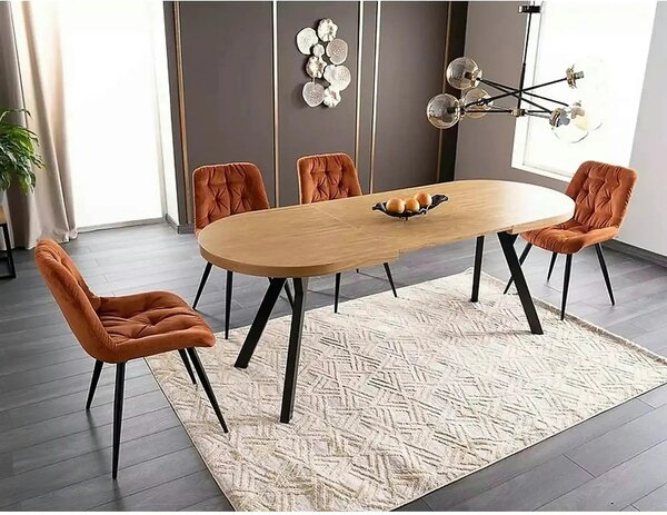 Masa extensibila DOMINGO II, stejar natural/negru, PAL laminat/metal
