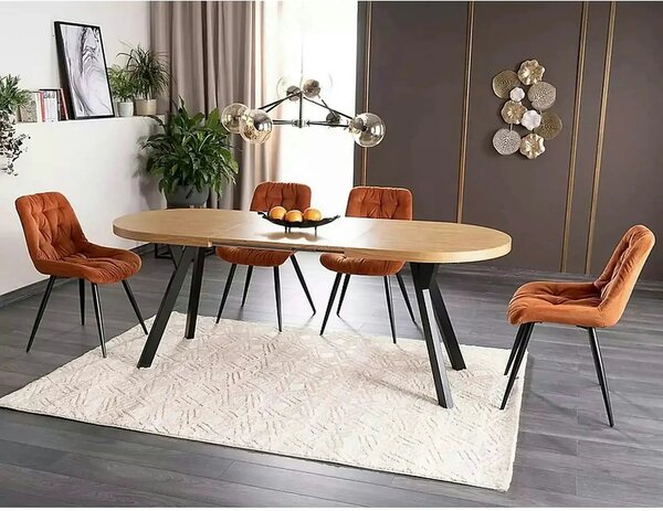 Masa extensibila DOMINGO II, stejar natural/negru, PAL laminat/metal