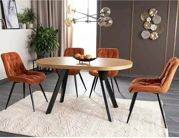 Masa extensibila DOMINGO II, stejar natural/negru, PAL laminat/metal