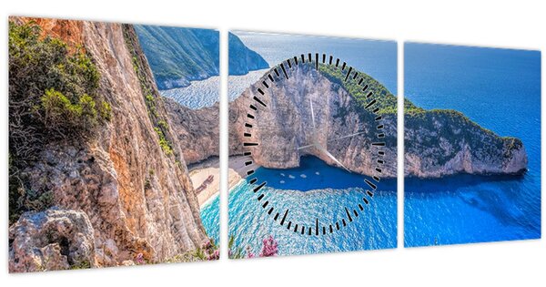 Tablou - Plaja Navagio, Grecia (cu ceas) (90x30 cm)