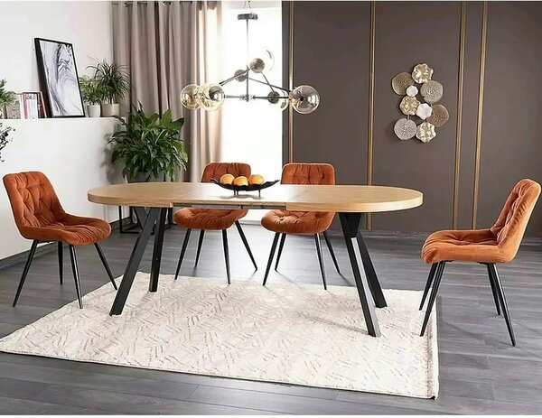 Masa extensibila DOMINGO II, stejar natural/negru, PAL laminat/metal