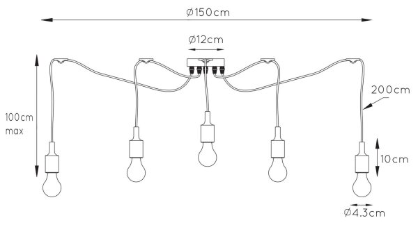 Lustră pe cablu Lucide 08408/05/30 FIX MULTIPLE 5xE27/60W/230V