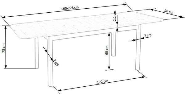 Masa extensibila FLORIAN, alb, 160/228x90x78 cm