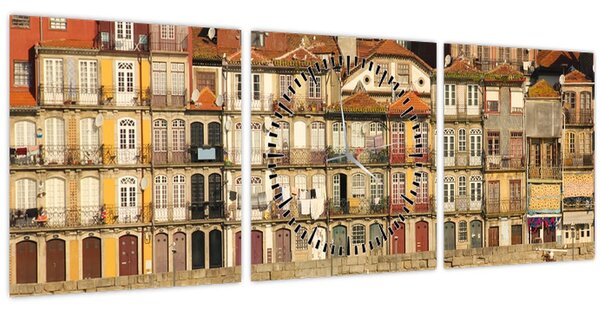 Tablou - Cartierul Waterfront, Portugalia (cu ceas) (90x30 cm)