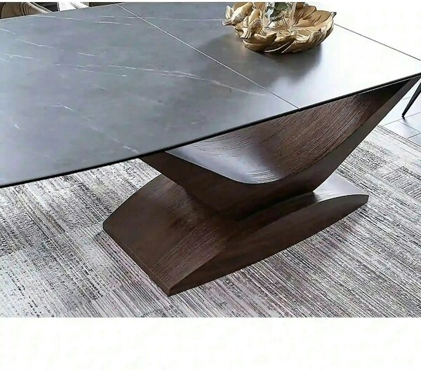Masa sticla securizata DOLCE, gri mat/nuc, 180-240x95x76 cm