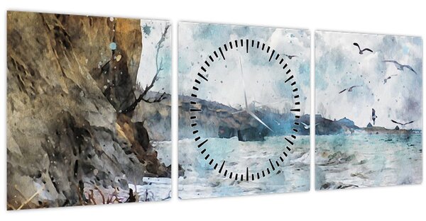 Tablou - Recif, acuarelă (cu ceas) (90x30 cm)